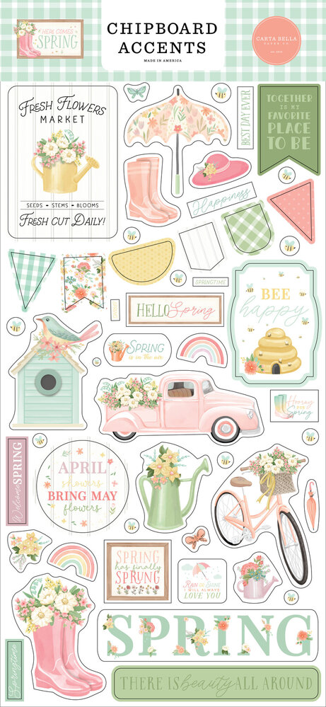 Carta Bella Here Comes Spring Chipboard Accents (CBHCS352021) (OUTLET)