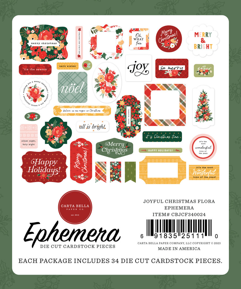 Carta Bella Joyful Christmas Flora Ephemera (CBJCF340024) (OUTLET)
