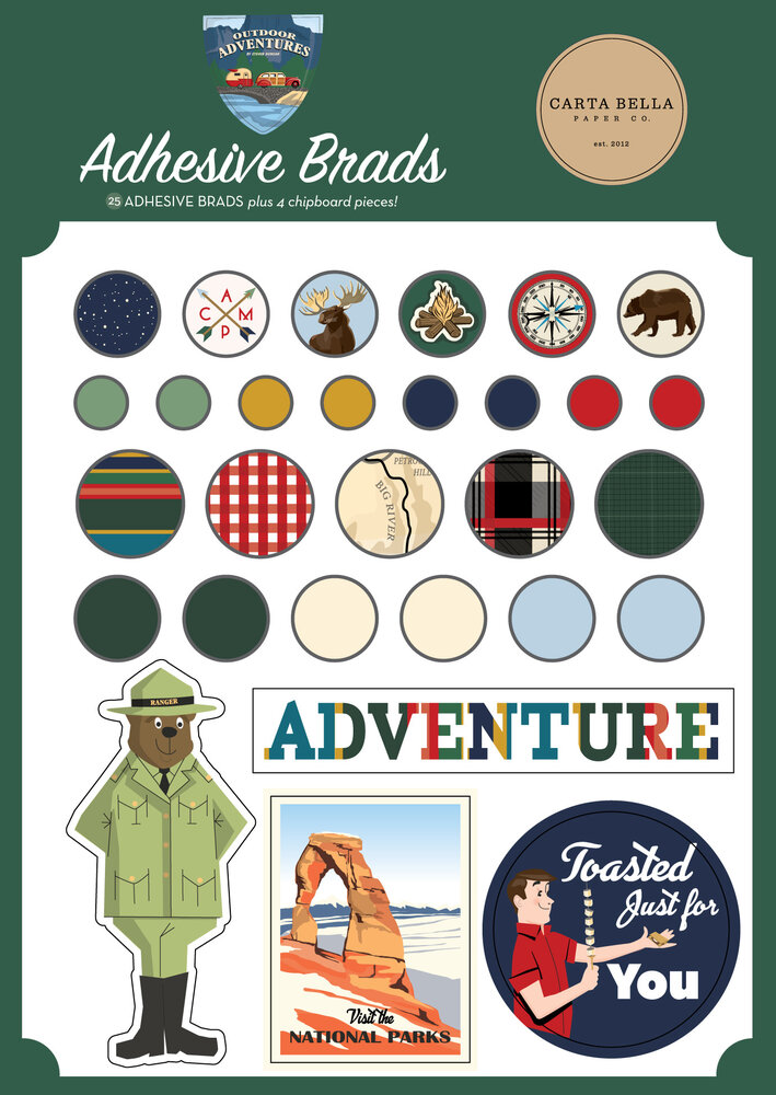 Carta Bella Outdoor Adventures Adhesive Brads (CBOA134020) (OUTLET)