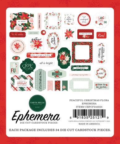 Carta Bella Peaceful Christmas Flora Ephemera (CBPCF341024) (OUTLET)