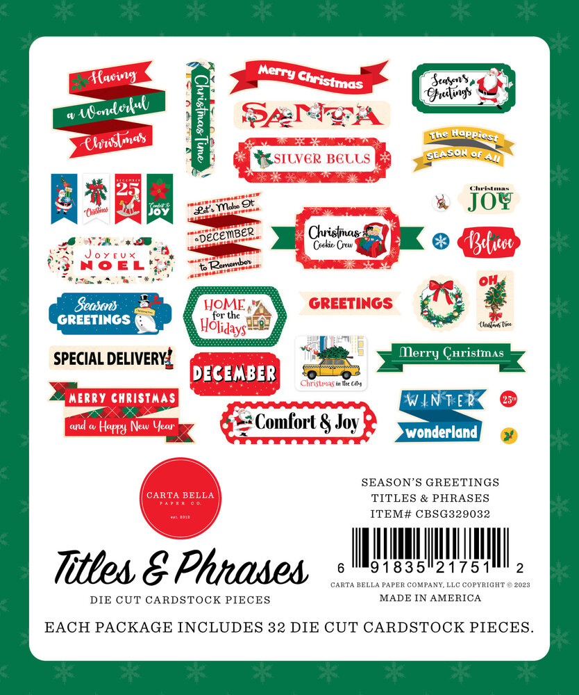 Carta Bella Season's Greetings Titles & Phrases (CBSG329032) (OUTLET)