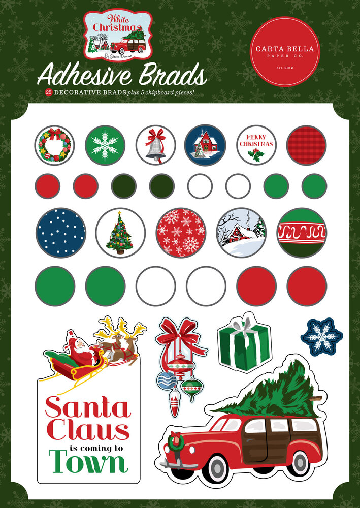 Carta Bella White Christmas Adhesive Brads (CBWC156020) (OUTLET)