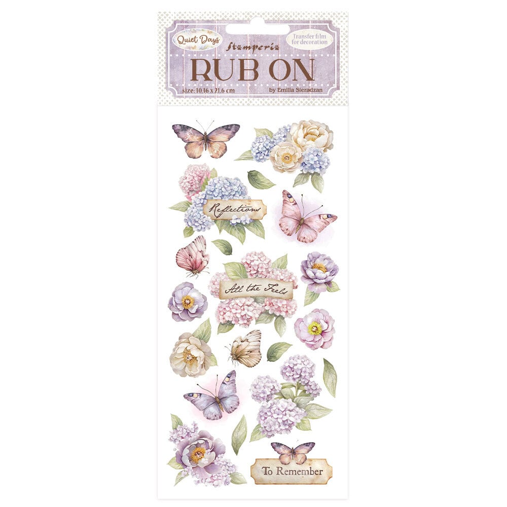 Stamperia Quiet Days Rub-On 4x8,5 Inch Hydrangea and Butterfly (DFLRB202)