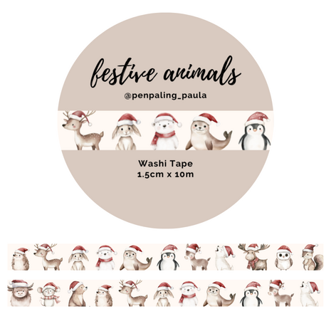 Penpaling Paula Festive Animals Washi Tape (WT200) Penpaling Paula Festive Animals Washi Tape (WT200)