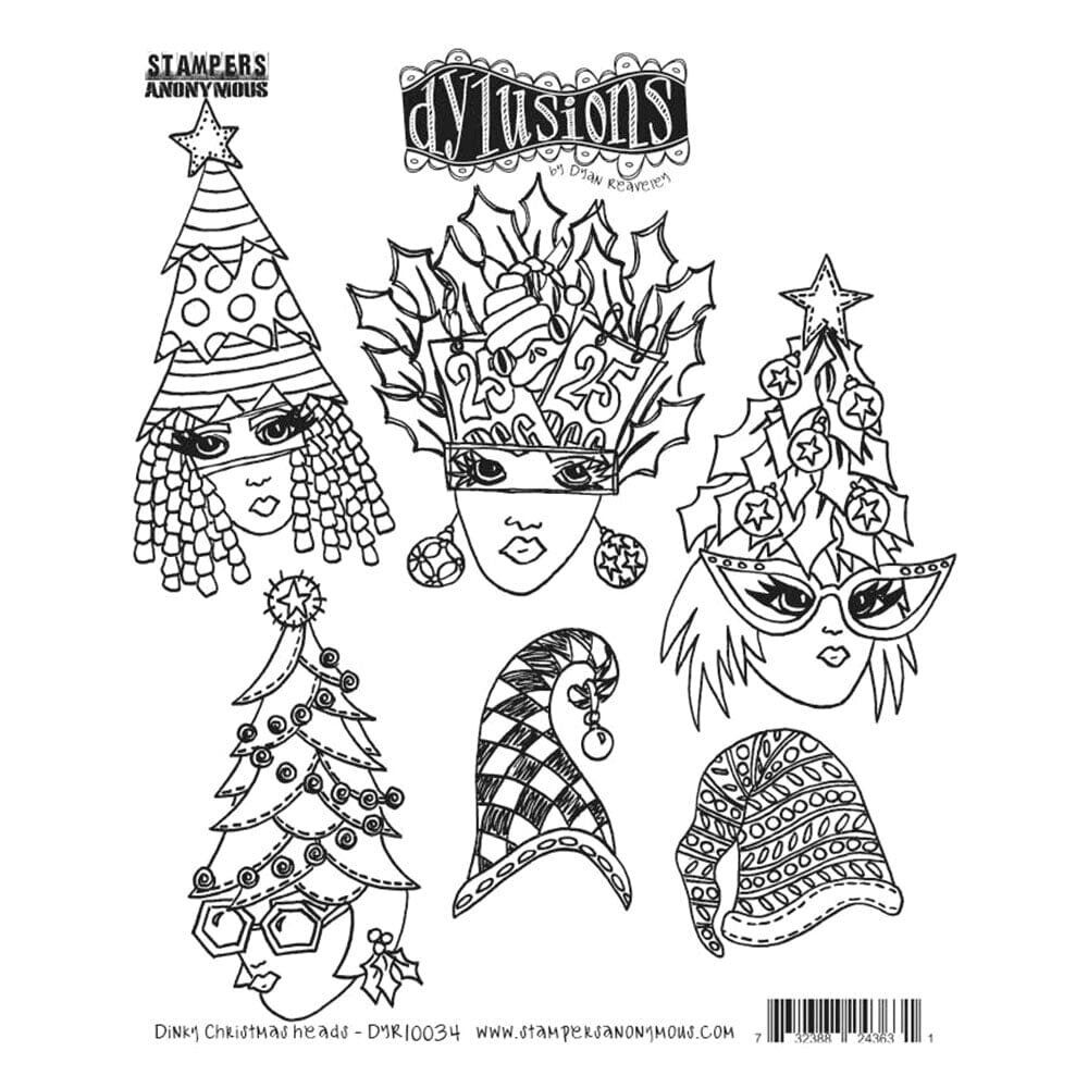 Ranger PRE-ORDER Dylusions Dinky Christmas Heads Cling Stamps (DYR10034)