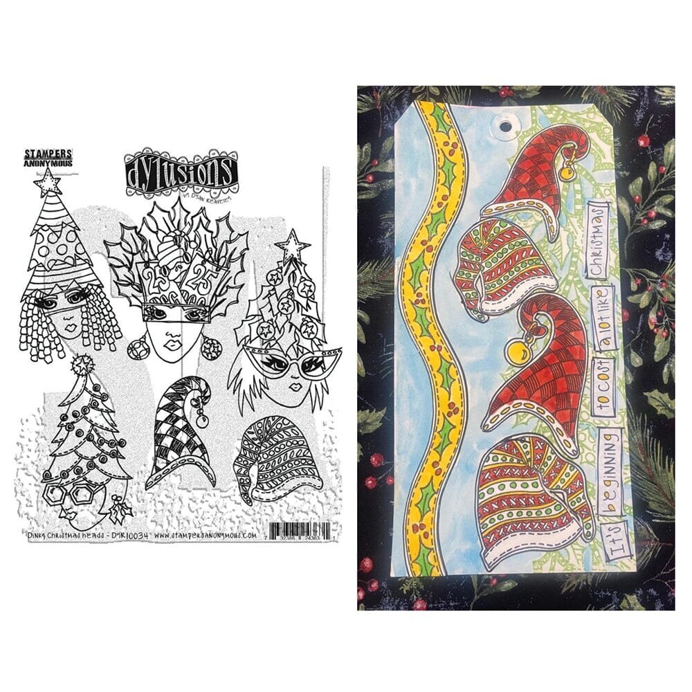 Ranger Dylusions Dinky Christmas Heads Cling Stamps (DYR10034)