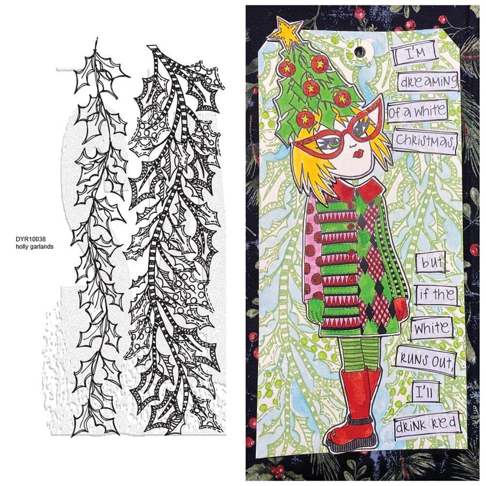 Ranger PRE-ORDER Dylusions Holly Garlands Cling Stamps (DYR10038)