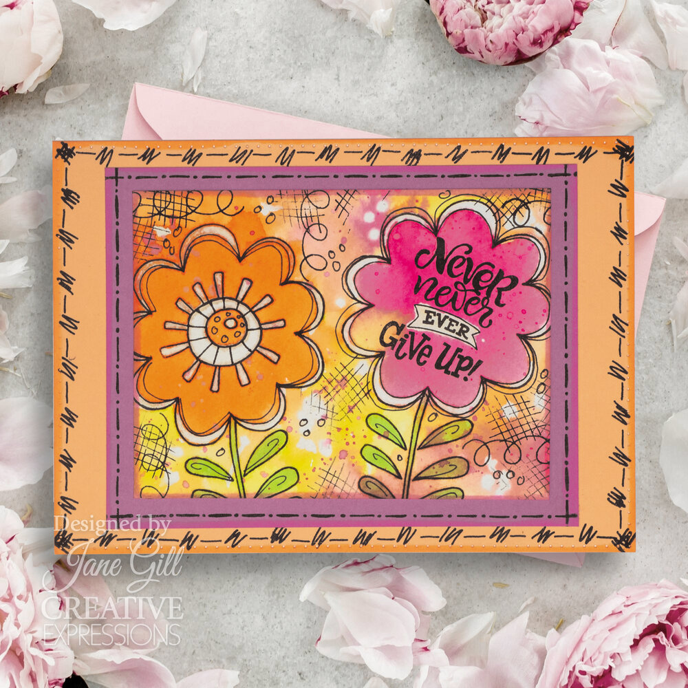 Woodware Petal Doodles Never Give Up Clear Stamps (JGS858) (OUTLET)