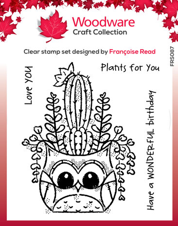 Woodware Owl Planter Clear Stamp (FRS087) (OUTLET)
