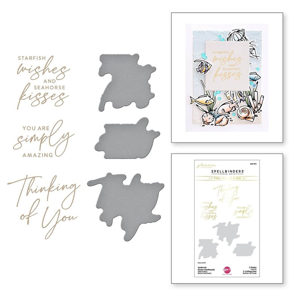 Spellbinders Seahorse Kisses Sentiments Glimmer Hot Foil Plate & Die Set (GLP-372) (OUTLET)