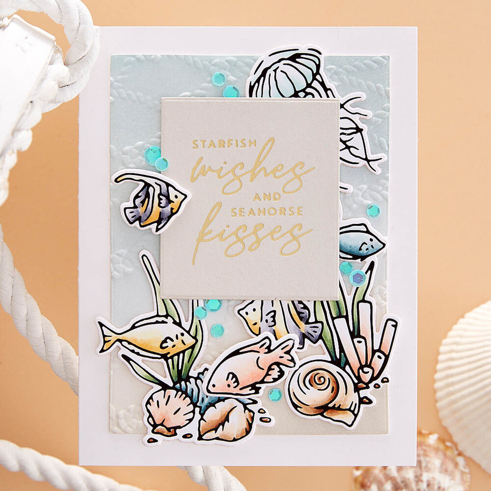 Spellbinders Seahorse Kisses Sentiments Glimmer Hot Foil Plate & Die Set (GLP-372) (OUTLET)