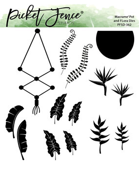 Picket Fence Studios Macrame' Pot and Flora 6x6 Inch Metal Dies (14pcs) (PFSD-362) (OUTLET)