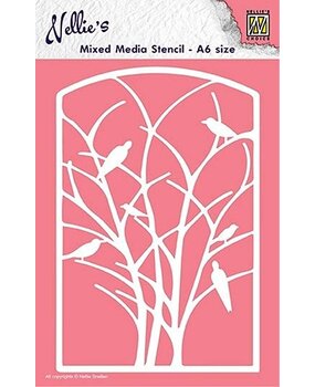Nellie Snellen Mixed Media Stencil A6 Frame with Birds in Tree (MMSA6-003) (OUTLET)