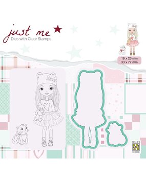 Nellie Snellen Just Me Stamp & Die Girl with Cat (JMSD001) (OUTLET)