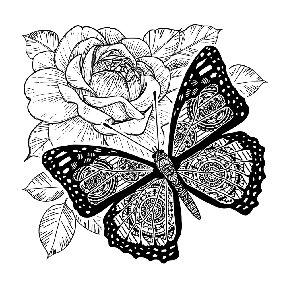 Crafty Individuals Butterfly and Rose Unmounted Rubber Stamps (CI-606) (OUTLET)