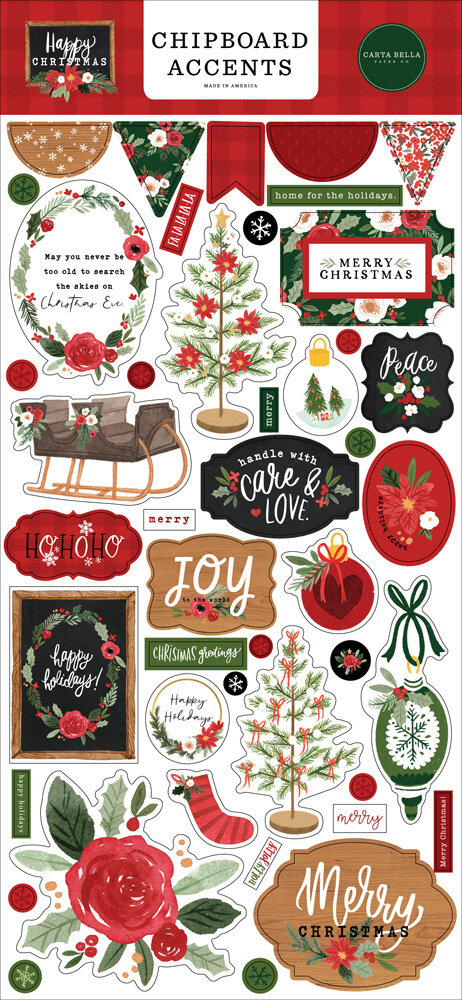 Carta Bella Happy Christmas 6x13 Inch Chipboard Accents (CBXM140021) (OUTLET) Carta Bella Happy Christmas 6x13 Inch Chipboard Accents (CBXM140021) (OUTLET)