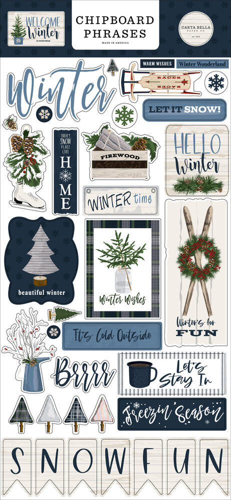 Carta Bella Welcome Winter Chipboard Phrases (CBWW142022) (OUTLET)