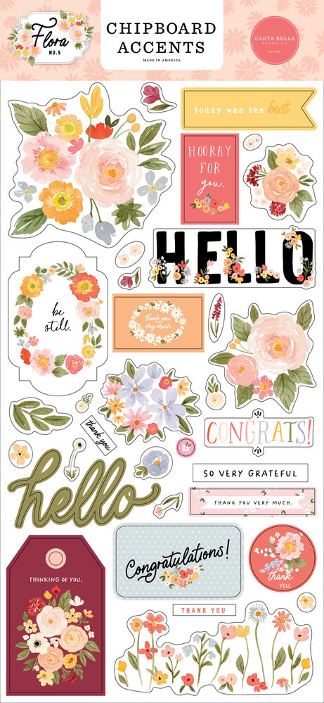 Carta Bella Flora No.5 Chipboard Accents (CBFLON152021) (OUTLET)