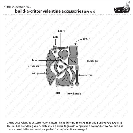 Lawn Fawn Build-A-Critter Valentine Accessories Dies (LF3957) Lawn Fawn Build-A-Critter Valentine Accessories Dies (LF3957)