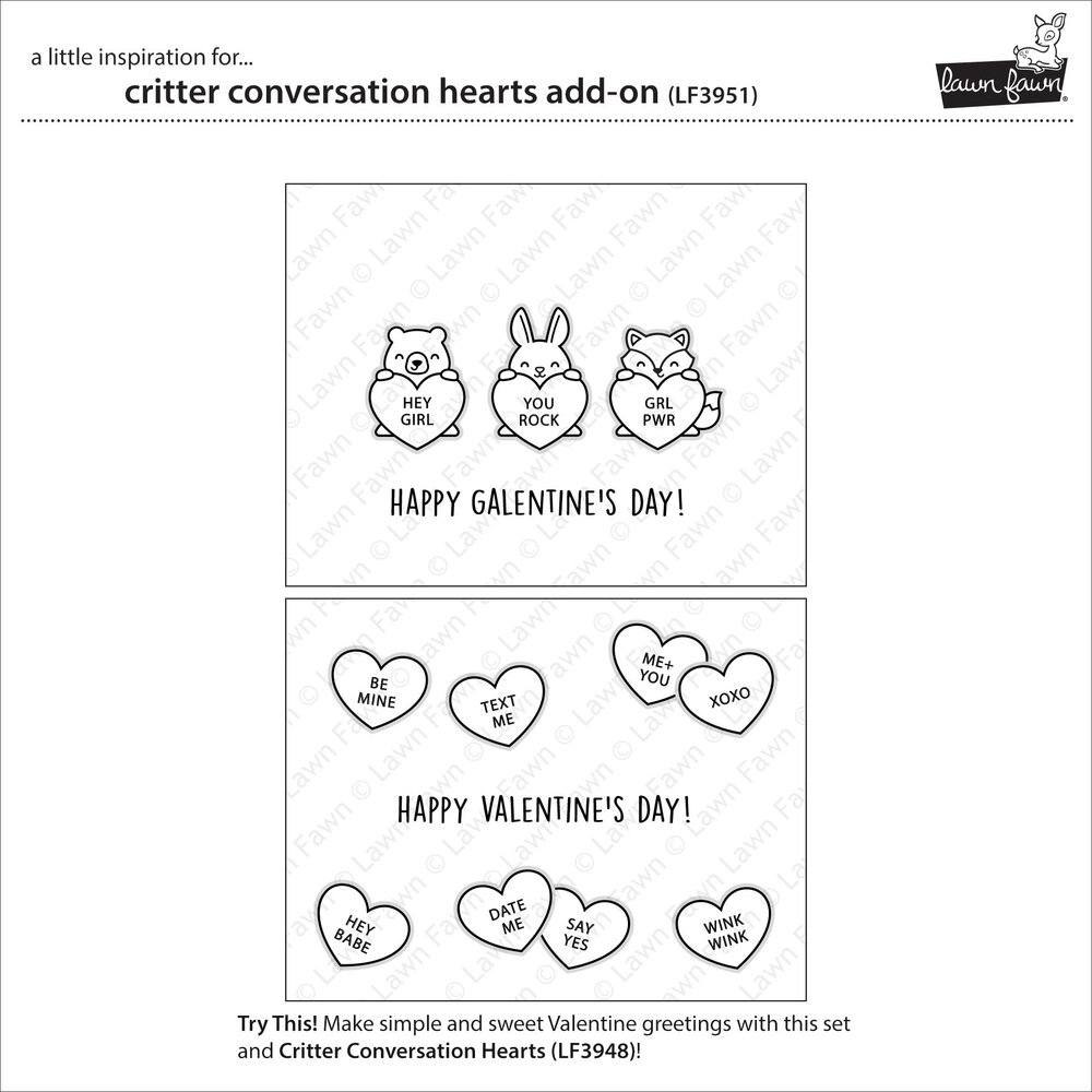Lawn Fawn Critter Conversation Hearts Add-On Clear Stamps (LF3951)