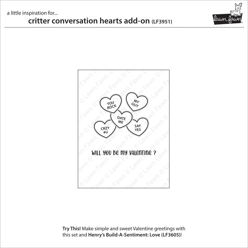 Lawn Fawn Critter Conversation Hearts Add-On Clear Stamps (LF3951)