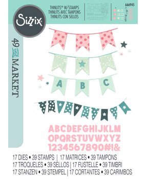 Sizzix Thinlits Die w/Stamps by 49 and Market Banner Bash (17+39pcs) (666945) Sizzix Thinlits Die w/Stamps by 49 and Market Banner Bash (17+39pcs) (666945)