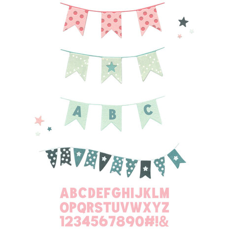 Sizzix Thinlits Die w/Stamps by 49 and Market Banner Bash (17+39pcs) (666945) Sizzix Thinlits Die w/Stamps by 49 and Market Banner Bash (17+39pcs) (666945)