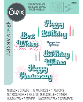 Sizzix Thinlits Die w/Stamps by 49 and Market Birthday Wishes (18+7pcs) (666946) Sizzix Thinlits Die w/Stamps by 49 and Market Birthday Wishes (18+7pcs) (666946)
