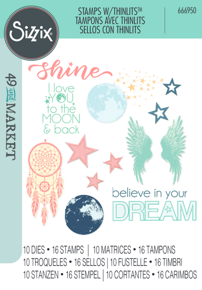 Sizzix Thinlits Die w/Stamps by 49 and Market A5 Starlight Dreams (10+16pcs) (666950) Sizzix Thinlits Die w/Stamps by 49 and Market A5 Starlight Dreams (10+16pcs) (666950)