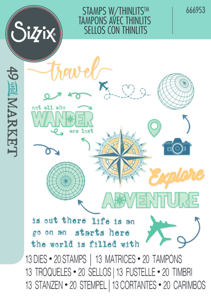 Sizzix Thinlits Die w/Stamps by 49 and Market A5 Wanderlust Explorer (13+20pcs) (666953) Sizzix Thinlits Die w/Stamps by 49 and Market A5 Wanderlust Explorer (13+20pcs) (666953)