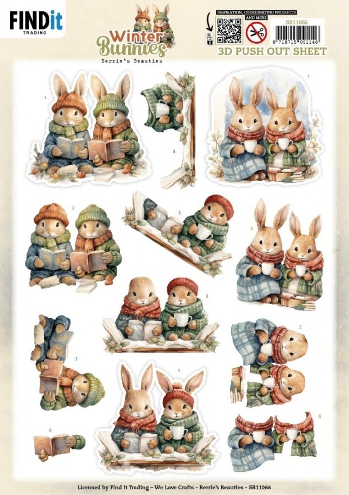 Berrie's Beauties Winter Bunnies 3D Push Out Bunnies Together (SB11066) Berrie's Beauties Winter Bunnies 3D Push Out Bunnies Together (SB11066)