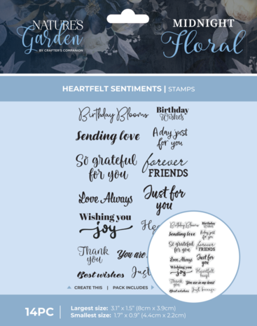 Crafter's Companion Midnight Floral Photopolymer Stamp Heartfelt Sentiments (NG-MF-STP-HEATS)