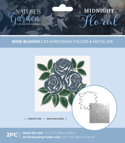 Crafter's Companion Midnight Floral 3D Embossing Folder & Metal Die Rose Blooms (NG-MF-3DEF5.5-MD-RBLO)