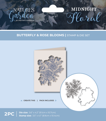Crafter's Companion Midnight Floral Stamp & Die Butterfly & Rose Blooms (NG-MF-STD-BUTRB)