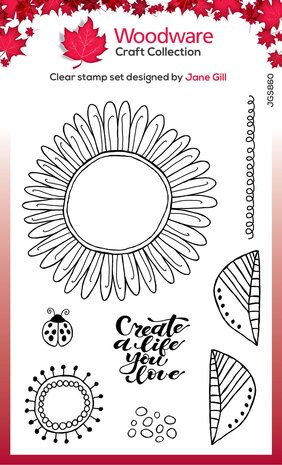Woodware Petal Doodles Live Life Clear Stamps (JGS860) (OUTLET)