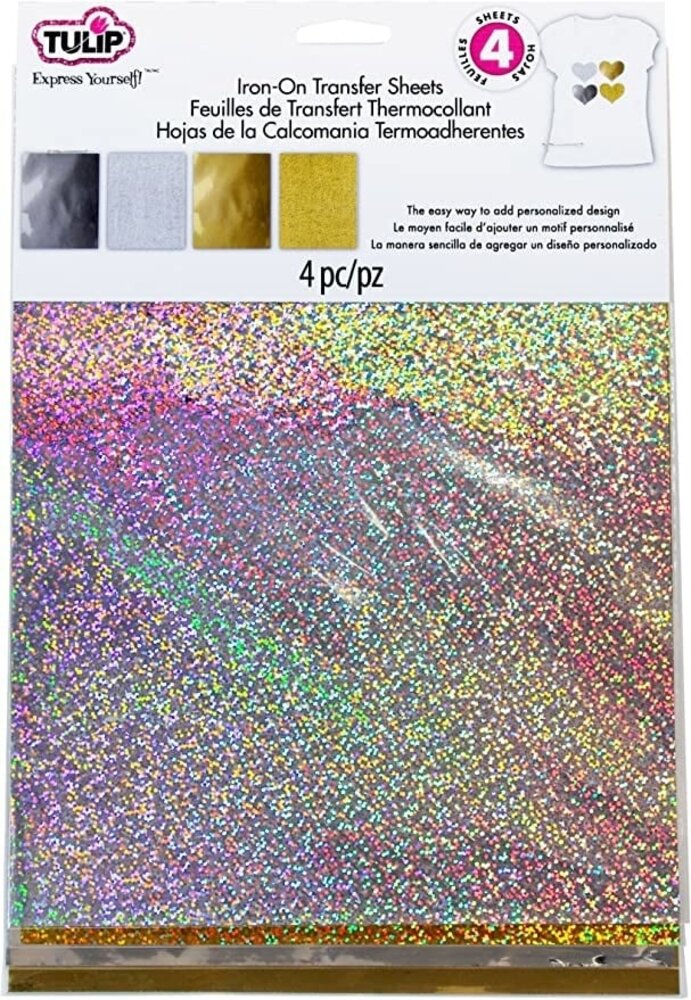 Tulip Iron-On Transfer Sheets Multi Holograhic/Gold/Silver (4pcs) (30860) (OUTLET)