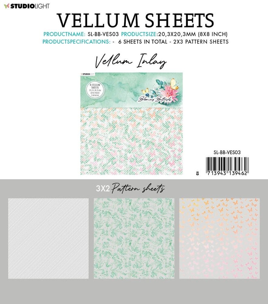 Studio Light Blooming Butterfly Vellum 8x8 Inch Sheets (6pcs) (SL-BB-VES03) (OUTLET)