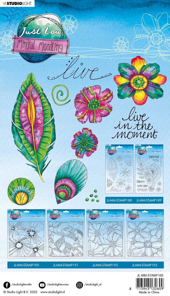 Studio Light Just Low Mindful Moodling Clear Stamps Feather and Flowers (JL-MM-STAMP188) (OUTLET)