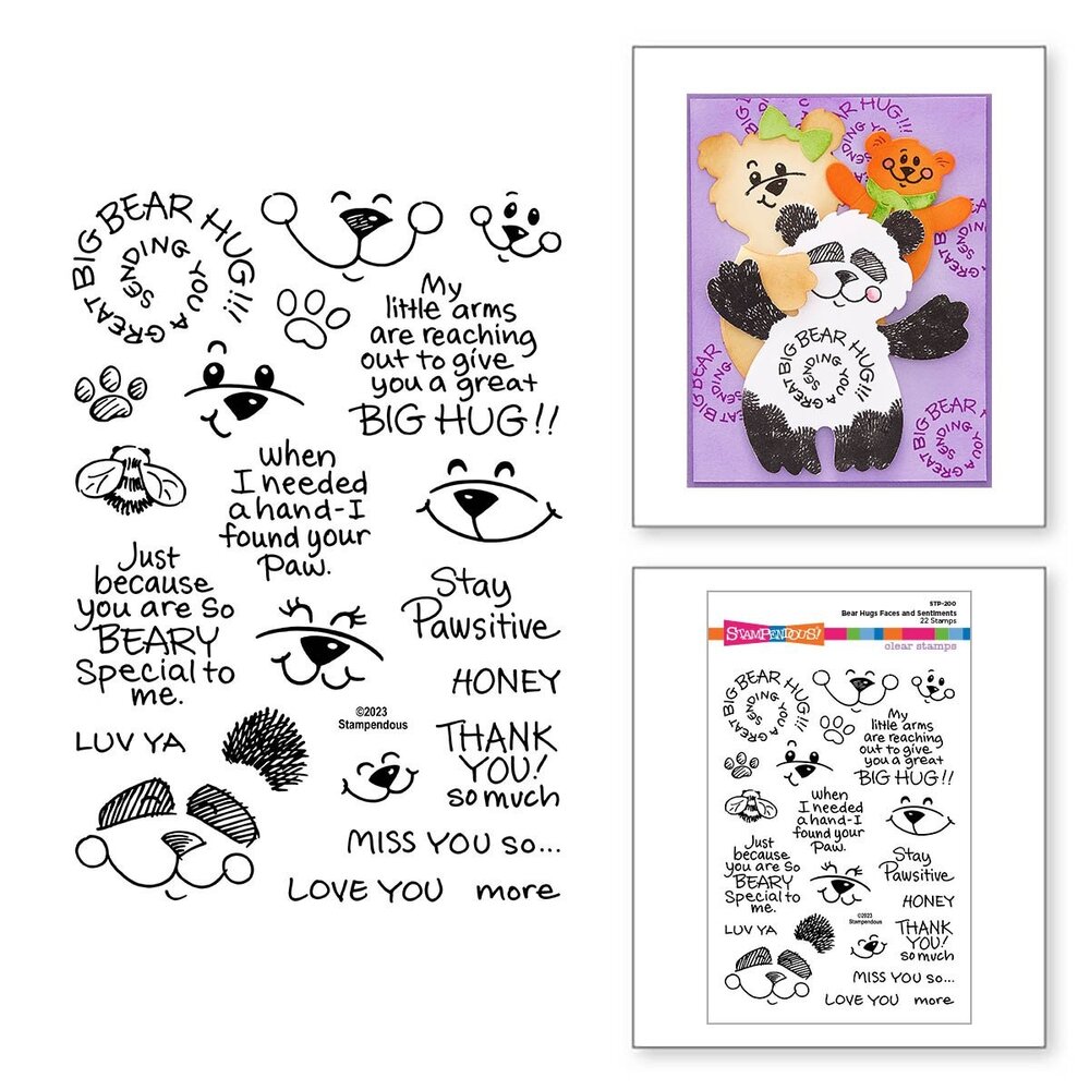 Stampendous! Bear Hugs Faces and Sentiments Clear Stamps (STP-200) (OUTLET)