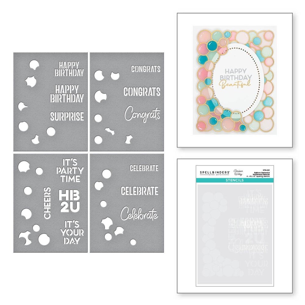 Spellbinders Balloon Garland & Sentiments Stencil (STN-061) (OUTLET) Spellbinders Balloon Garland & Sentiments Stencil (STN-061) (OUTLET)