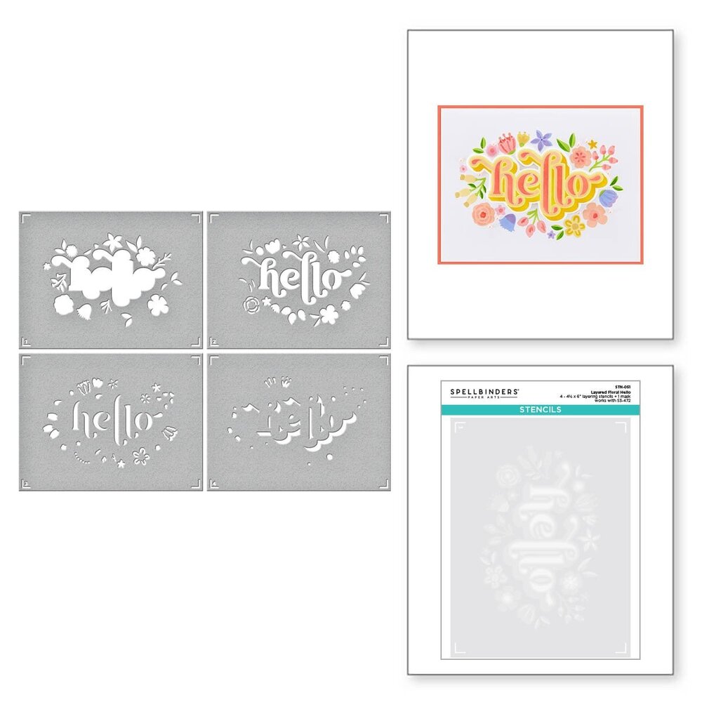 Spellbinders Layered Floral Hello Stencils (STN-051) (OUTLET)