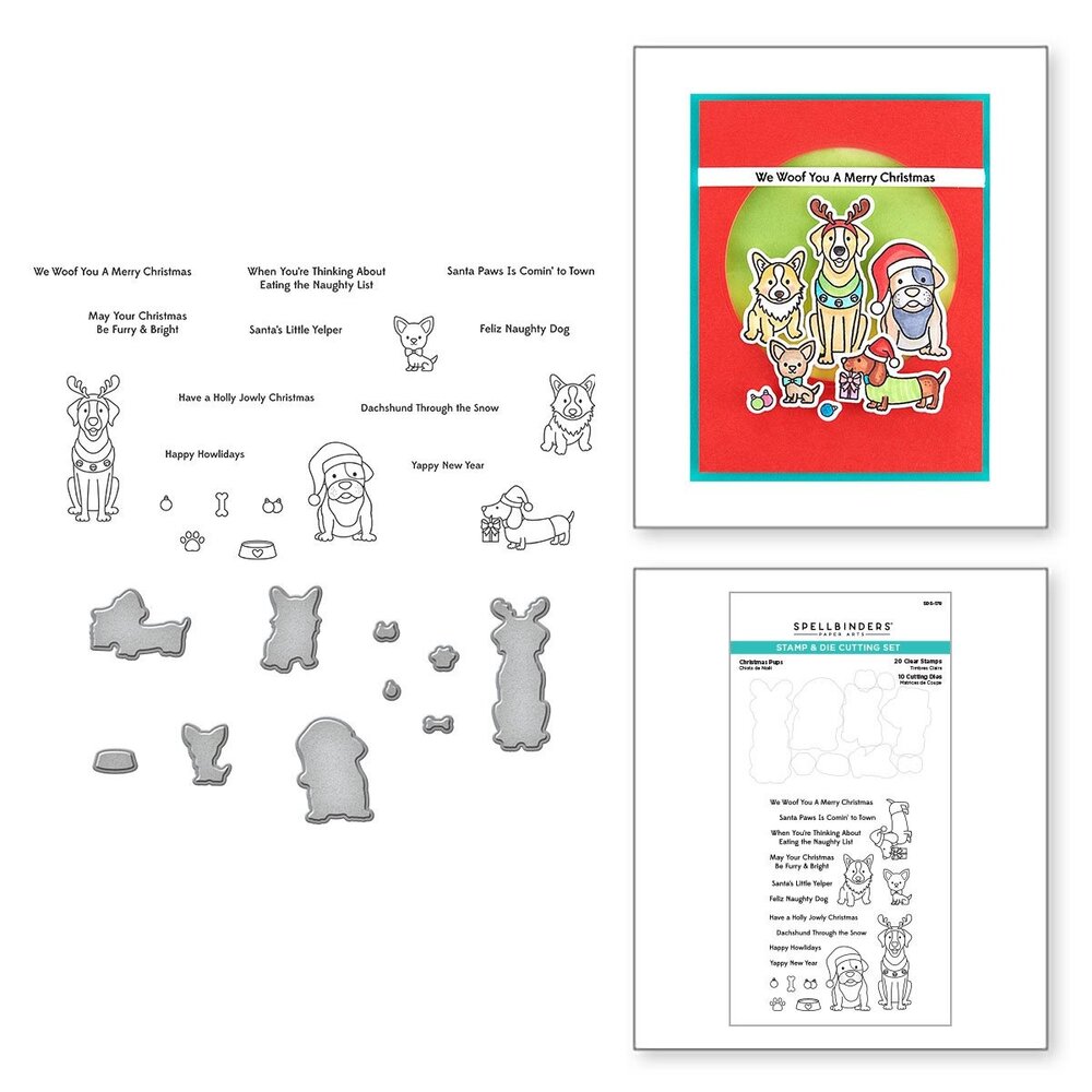 Spellbinders Christmas Pups Clear Stamp & Die Set (SDS-178) (OUTLET)