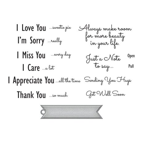 Spellbinders Just a Note Sentiments & Tag Stamp & Die Set (SDS-169) (OUTLET)