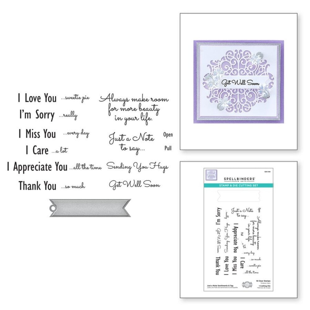Spellbinders Just a Note Sentiments & Tag Stamp & Die Set (SDS-169) (OUTLET)