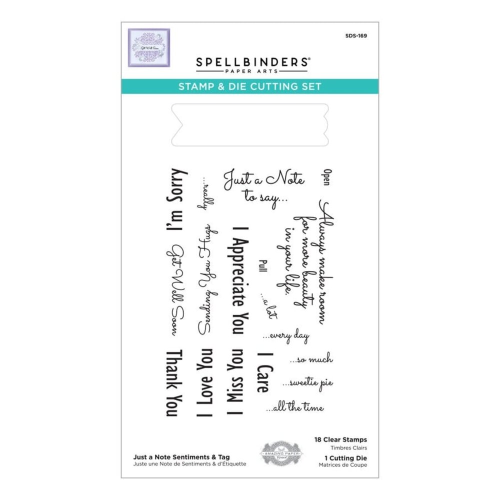 Spellbinders Just a Note Sentiments & Tag Stamp & Die Set (SDS-169) (OUTLET)