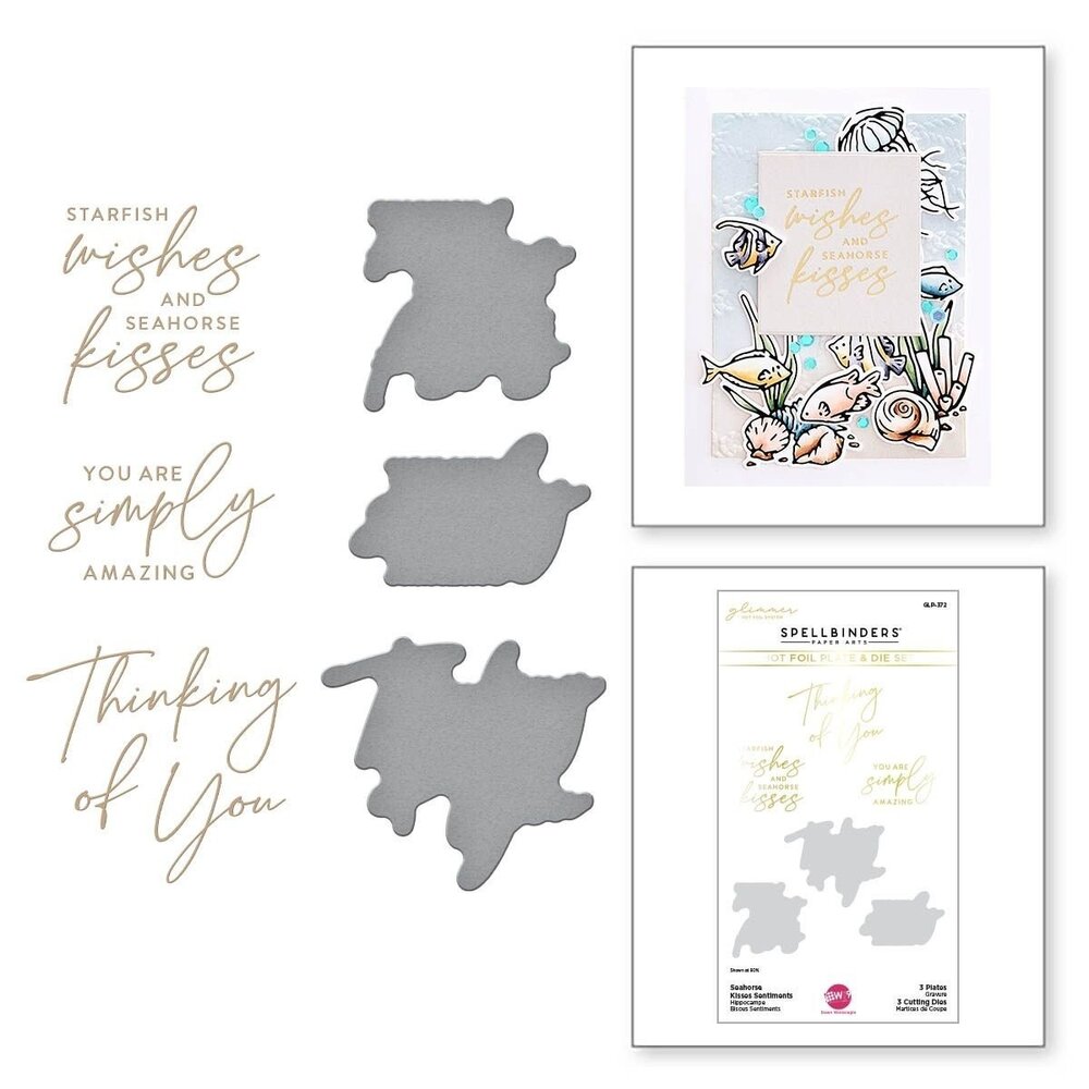 Spellbinders Seahorse Kisses Sentiments Glimmer Hot Foil Plate & Die Set (GLP-372) (OUTLET)