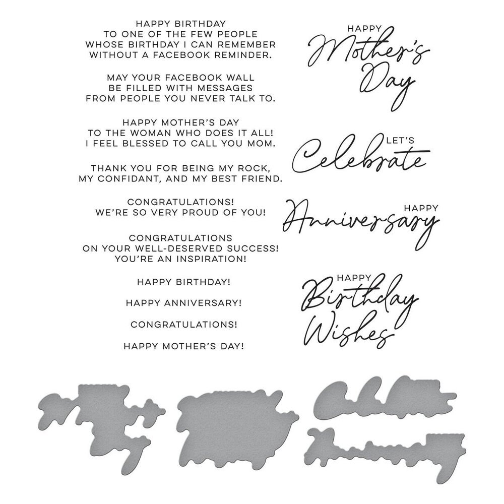 Spellbinders Let's Celebrate Sentiments Press Plate & Die Set (BP-123) (OUTLET)