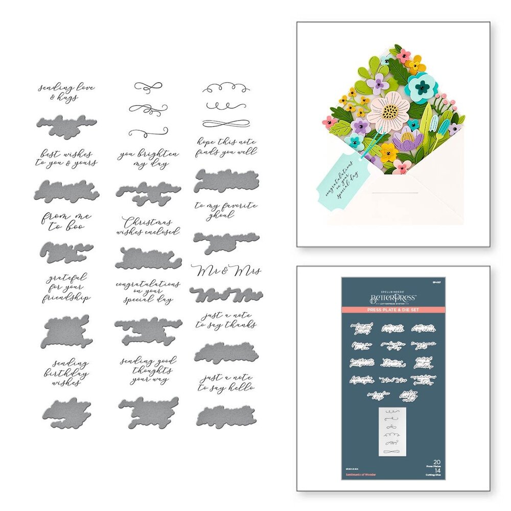 Spellbinders Sentiments of Wonder Press Plate & Die Set (BP-087) (OUTLET)