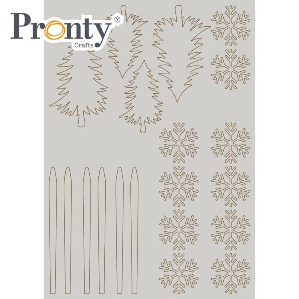 Pronty Crafts Grey Chipboard A4 Trees and Snowflakes (492.001.049) (OUTLET)