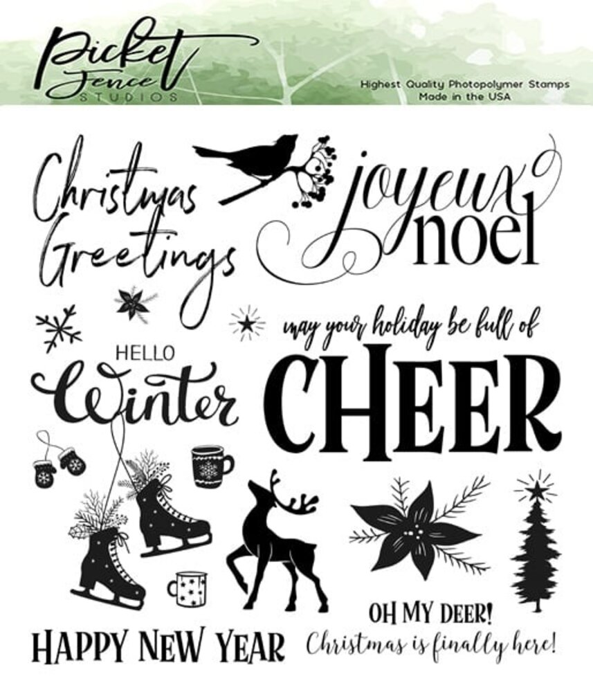 Picket Fence Studios Joyeux Noel 6x6 Inch Clear Stamps (C-129) (OUTLET)